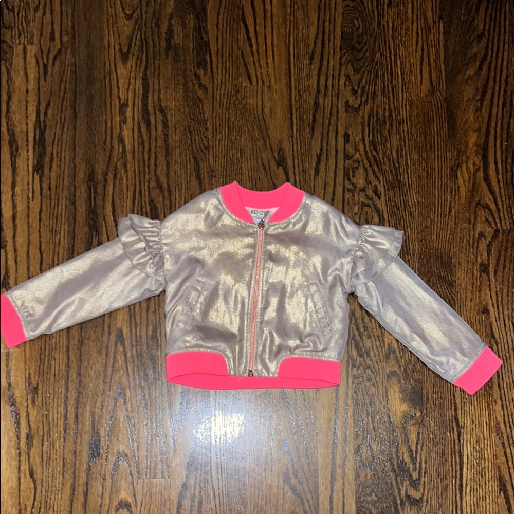 Metallic Bomber Jacket with Pink Accents